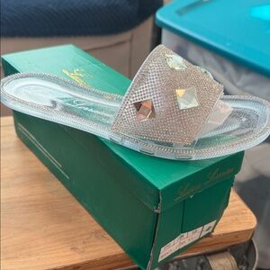 Lauren Lorraine Clear Embellished Slide Sandals